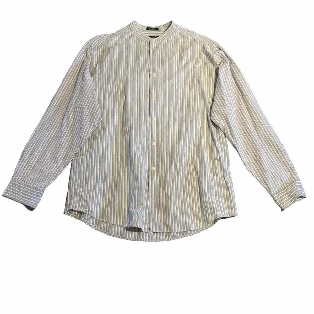 Club Room Striped Band Collar Shirt Size M Long Sleeve Cotton Multi